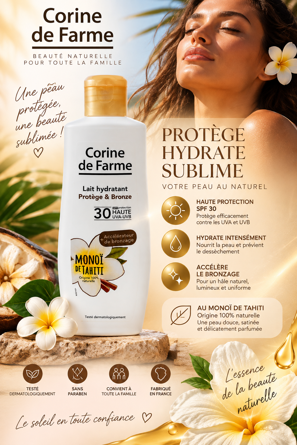 ☀️ Lait Hydratant Protège & Bronze SPF 30 – Monoï de Tahiti