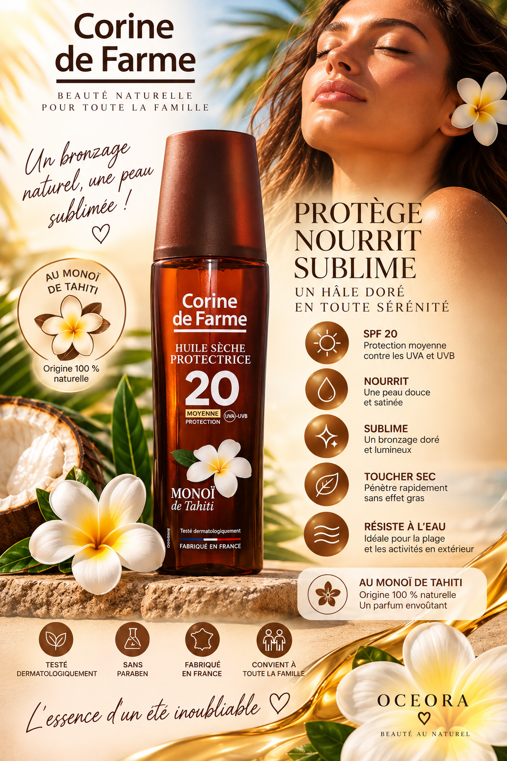 ☀️ Huile Sèche Protectrice SPF 20 – Monoï de Tahiti – 150 ml